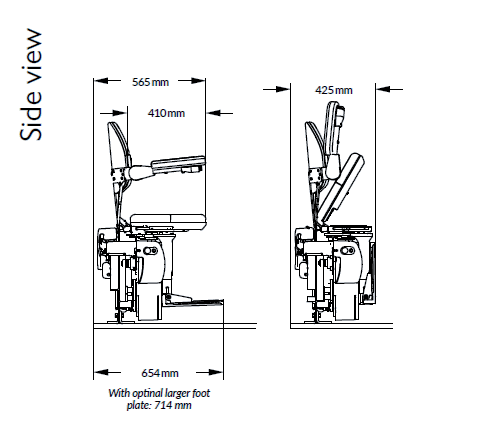 Bruno Elite Curved Stairlift Dimensions Side View